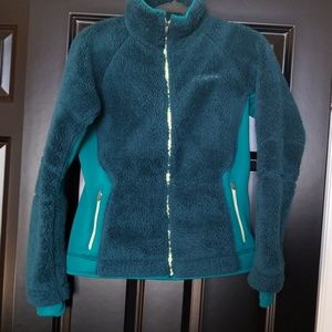 Columbia jade green fuzzy jacket.